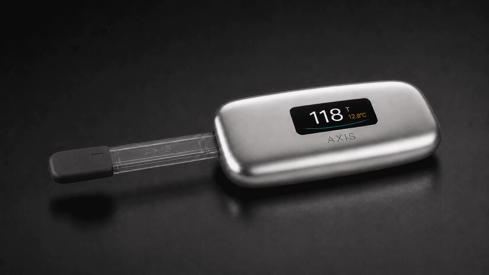 Polished Axis reader with saliva cartridge inserted into its short end