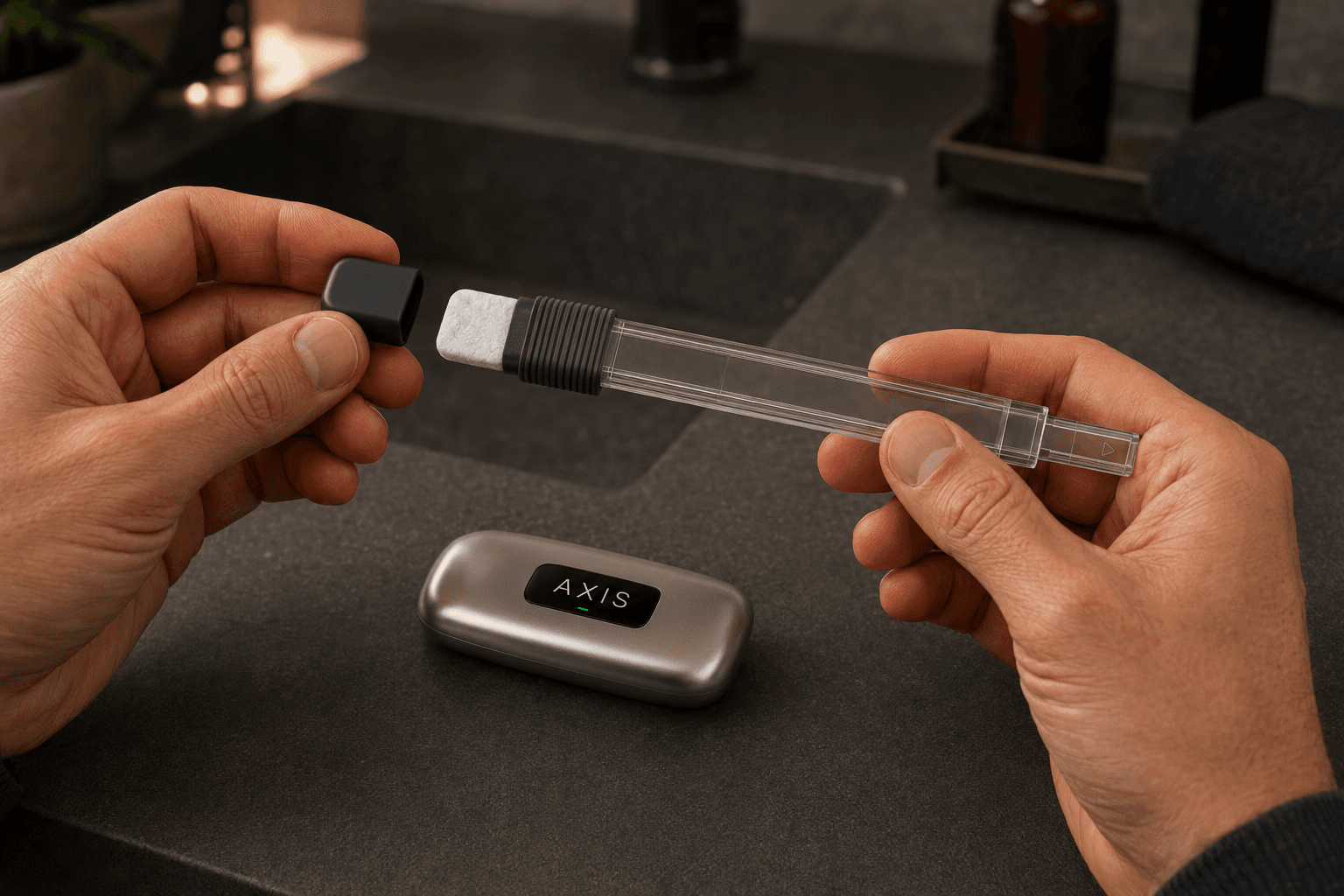 Removing the cap from the Axis saliva cartridge