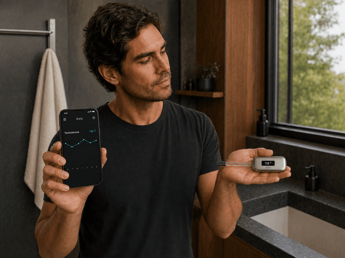 Reviewing an Axis testosterone trend on a phone